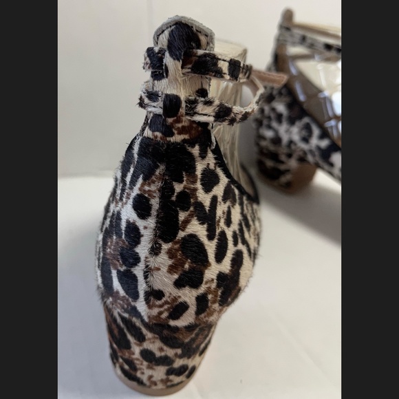 Anthropologie Pilcro Letterpress Calf Hair Leopard Print Ankle Heels Strappy 8M - Picture 5 of 14